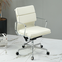 Office chair genuine leather computer chair Eames mid-back aluminum alloy frame classic designer chair lift swivel chair