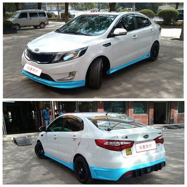 11-14 Kia K2 Modified Small Body Kit, Old Model K2 with Front and Rear Lip, Side Skirts, Small Body Kit, and Rear Wing