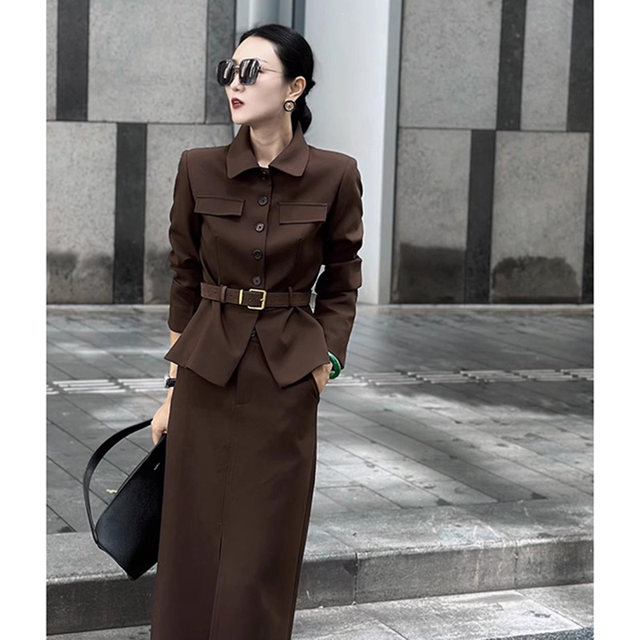2026 Spring New Women's Old Money Style Skirt Set Polo Collar Long Sleeve Shirt + Skirt Two-Piece Set Jt0103