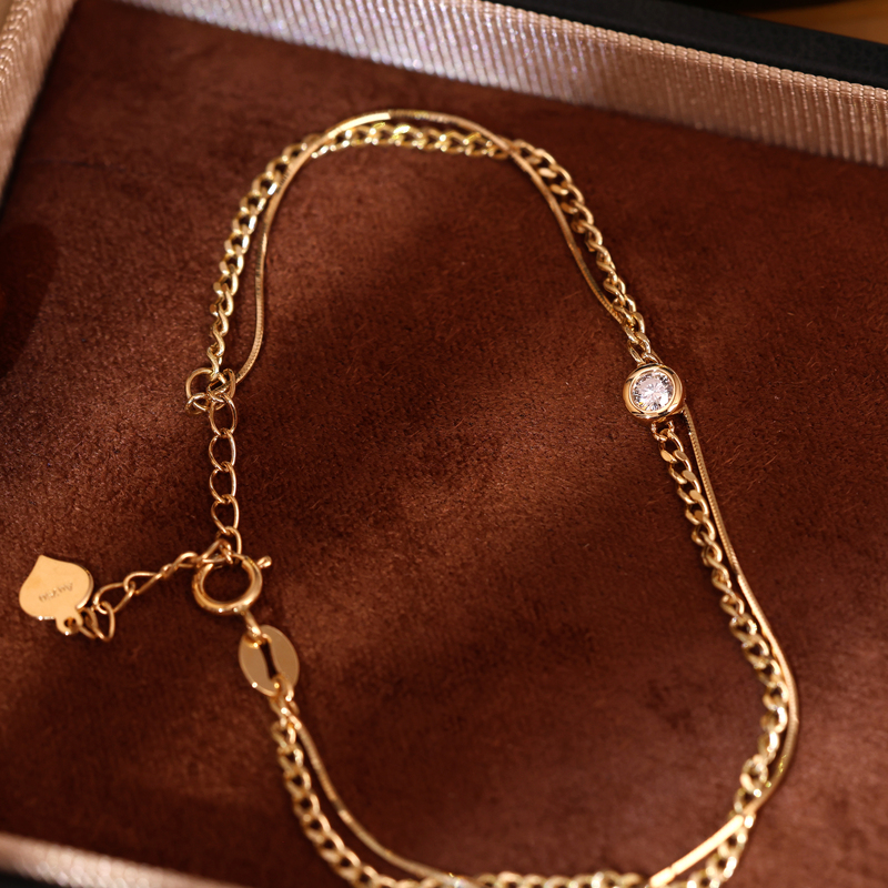 18K Gold 10-Point Bubble Bracelet, Double-Layered Single Diamond, Niche Light Luxury, ins Style Snake Bone Chain, Gift for Girlfriend, Commuting