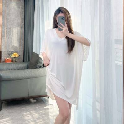 Sexy pajama women's summer simple Modal short-sleeved women's nightgown V-neck loose large-sized T-shirt dress can be worn outside
