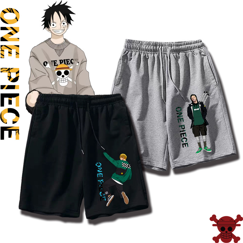 One Piece Luffy Zoro Chopper Ace Sports Cotton Shorts Fashion Elements Style Large Size Five-Point Pants for Men
