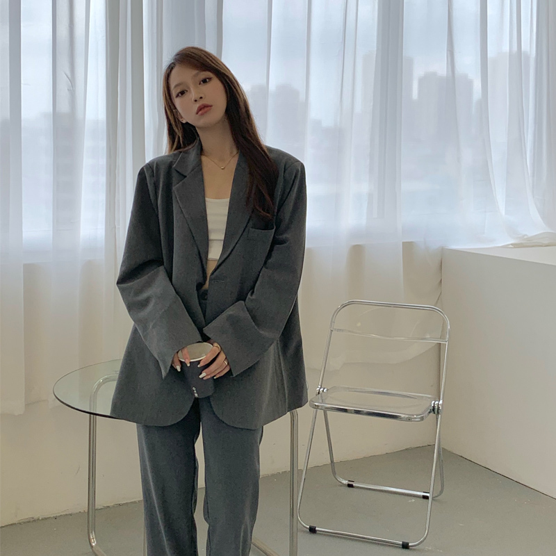 Gray Retro Long-Sleeved Korean-Style Suit Formal Women's Suit 2024 Spring and Autumn New Casual Loose Trendy Suit Gray Retro Long-Sleeved Korean-Style Suit Formal Women's Suit 2024 Spring and Autumn New Casual Loose Trendy Suit