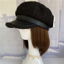 Autumn Winter Wool Lamb Leather Splicing Dome Solid Woman black pure color 100 lap anise cap News child hat