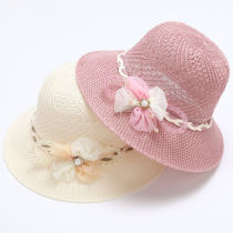 Female summer straw hat sunshade hat Han version 100 lap Foldable sun hat sunscreen sunscreen beach hat Shade Flowers Basin Cap