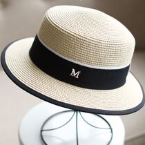 Flat top white straw hat female style hat Summer cool hat flat along a small gift cap M Cap Sun Hat Sunhat