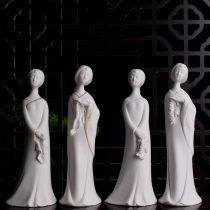 Dehua white porcelain handicrafts Chinese Zen style classical beauty ceramic figures ornaments home guest cabinet decoration gifts