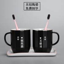 European-style high-end simple ceramic wash cup creative polygon black and white mouthwash cup A couple toothbrush cup set