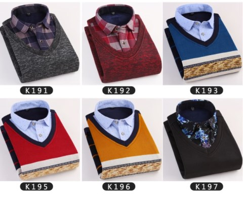 Xizi Longqiu mùa đông cộng với áo nhung dày cổ áo giả hai chiếc áo len dài tay nam áo len Hàn Quốc đồ nam đẹp