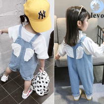 2019 new summer clothes childrens western style wings jeans tide girls denim bib girls tooling 