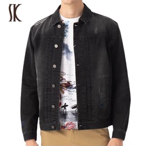 SK Mens Clothing Retro Wash Water Denim Jacket Jacket Men Casual Egg-shirt Fashion Autumn Winter Black Clothes