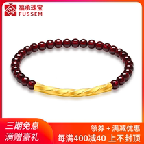 999 Pure gold gold curved tube pure gold transfer beads garnet bracelet for women 3D hard gold bracelet Mom hand string