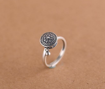 When it comes to running S925 pure silver ring male and female with a novel personality Six words real words transfer to the cylinder protector silver ring