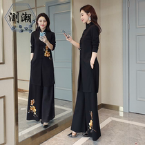 women's autumn cheongsam wide leg pants suit