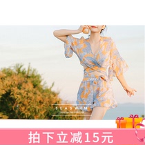 High Waist New Conjoined Swimsuit Woman Three Sets Split Large Chest MM Big Code Easy Bubble Hot Spring Conservative Swimsuit in
