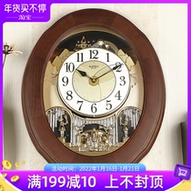 Lisheng time clock Chinese solid wood retro European wall clock living room art creative home atmospheric decoration quartz clock