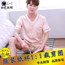 Men V collar short sleeves Sleeping Clothing Paper-Like Tightness Shorts Tailoring summer easy Home Clothing Drawings Make Clothes