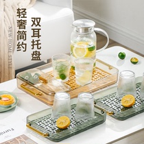 Light and luxury wind plastic tray rectangular double-layer asphalt cup tea set living room house for tea cup water cup tea tray