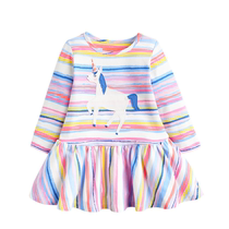 Girls dress autumn childrens wear rainbow stripes Unicorn Children long sleeve T-shirt dress baby cotton princess dress