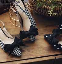 Korean official website milkcocoa April summer girl elegant pointed check bow low heel flat shoes