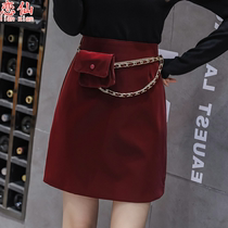2021 Nets Red Popcorn Leather Skirt Woman Wine Red Short Dress With Purse Spring New Fashion Temperament A Type Half Body Dress