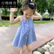 Girls Cotton and linen sling dress vest 2021 summer new Korean baby Western style sleeveless top beach skirt