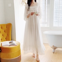 Night dress long female knee-length spring and autumn thin mesh sexy pajamas female summer cute princess style lace fairy large size