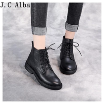 Winter boots leather soft bottom soft surface low-top Martin boots womens single boots British boots full cowhide womens boots low-top boots