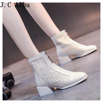 2022 winter new style show feet small Martin boots British style chic small short boots womens thick heel front zipper thin boots trendy