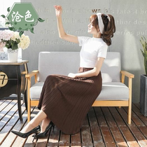 Autumn spring new thin pleated skirt children Korean student A- line dress skirt long knitted wool skirt