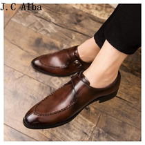 JC Alba Gentleman Temperament ~ Pointy Leather Shoes Men Business Positive Dress Heightening Genuine Leather Casual Shoes 100 Hitch Shoes