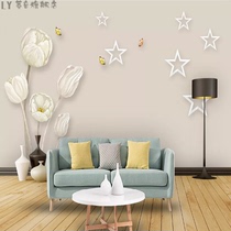 TV Background Wall Wallpaper Living Room Wallpaper Solid Modern Minimalist butterfly Tulip Decorative Wall Fabric Seamless Fresco