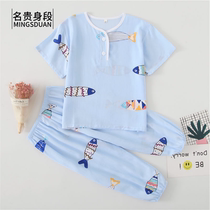 (Short sleeve trousers) summer children thin cool silk pajamas children cotton silk home clothing set men and women