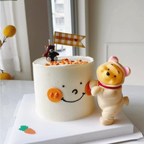 Internet celebrity ins style birthday cake decoration cute cartoon yellow bear decoration Korean retro bear card