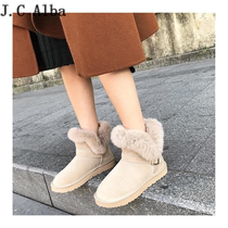 Snow boots womens fur integrated trendy brand cotton shoes 2022 winter new Korean version short tube plus velvet thickened warm boots