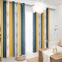 Nordic elk curtains non-perforated installation blackout curtains Velcro bedroom living room balcony bay window sunscreen curtains