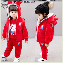 Spring girl three-piece rolling velvet suit boy winter clothes for boy plus jacket baby warm clothes for men and women