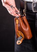  Book jade leather bucket-shaped steel ball mud pill bag steel ball bag outdoor sports cowhide waist bag new