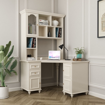 Solid wood corner desk bookshelf combined with computer desk American light luxury modern minimalist white desk Home
