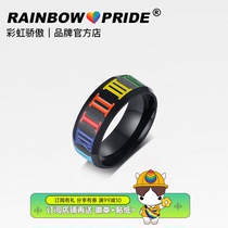 RainbowPride Rainbow Roman Digital Black Titanium Steel Pride Lovers Ring Male and Mens Little LGBT Ring LES