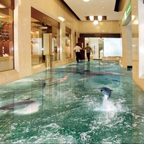 Customized 3D three-dimensional floor leather tile corridor bathroom floor stickers shopping mall hotel floor decoration shark
