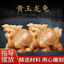 Natural yellow jade dragon turtle swinging piece male and female pair of fortune and dragon tortoise longevity tortoise home town home delivery gift