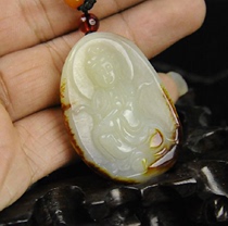 Xinjiang Hetian Jade seed pendant Jade GuanYin with skin jujube Jade Jade jade hanging men and women jade necklace