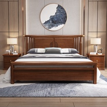 New Chinese style solid wood bed gold silk sandalwood double bed master bedroom furniture modern minimalist storage wedding bed light luxury small apartment