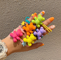 Japanese ins cute color bear Hairband hair rope candy color teddy bear head rope ball head rubber band