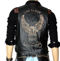 New imported personality vintage Harley Eagle embossed Indian Knight cowhide vest mens black leather vest