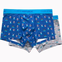 Republic of Cotton Men's Fashion Sexy Blue Grey Printed Modal Boxer Underwear 2pcs Gift Boxed Trendy