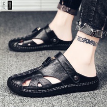 Cool Slippers Mens Summer 2022 New Outwear Casual Men Slippers 100 lap breathable genuine leather Roman leather sandals men
