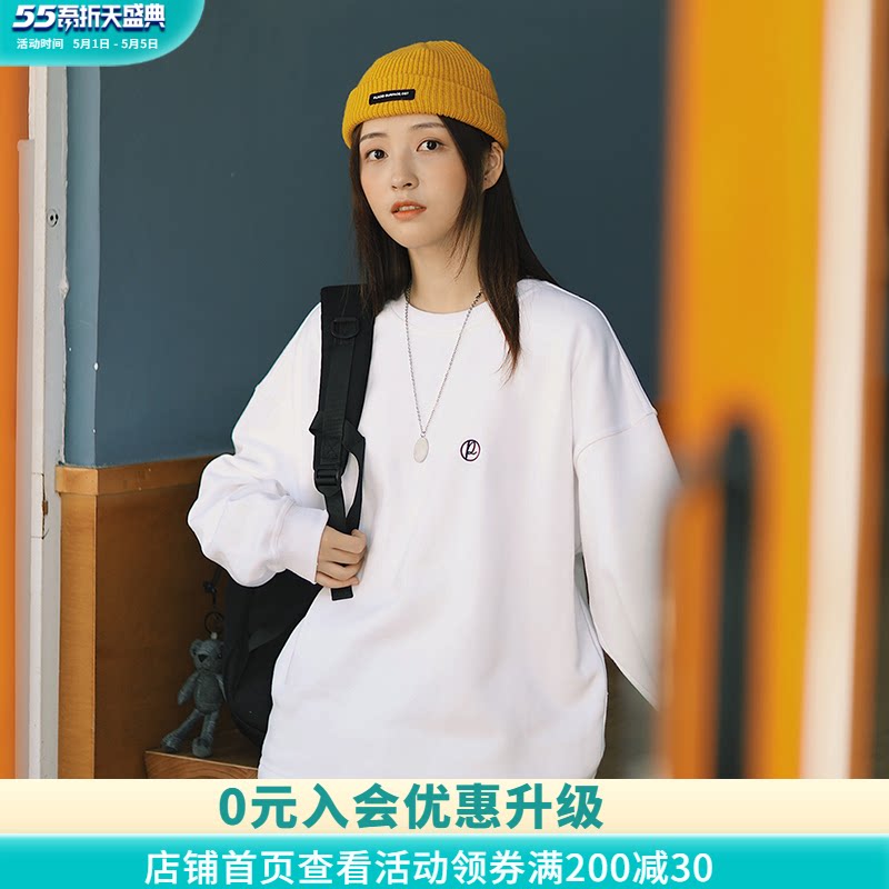 PSO Brand Simple basic solid color crew neck Embroidery loose pullover couple straight sweater men