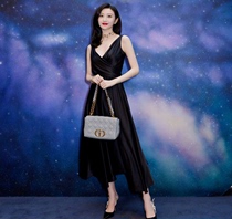 European Jingtian same black V-collar slim dress light luxury niche high-end party birthday dress dress